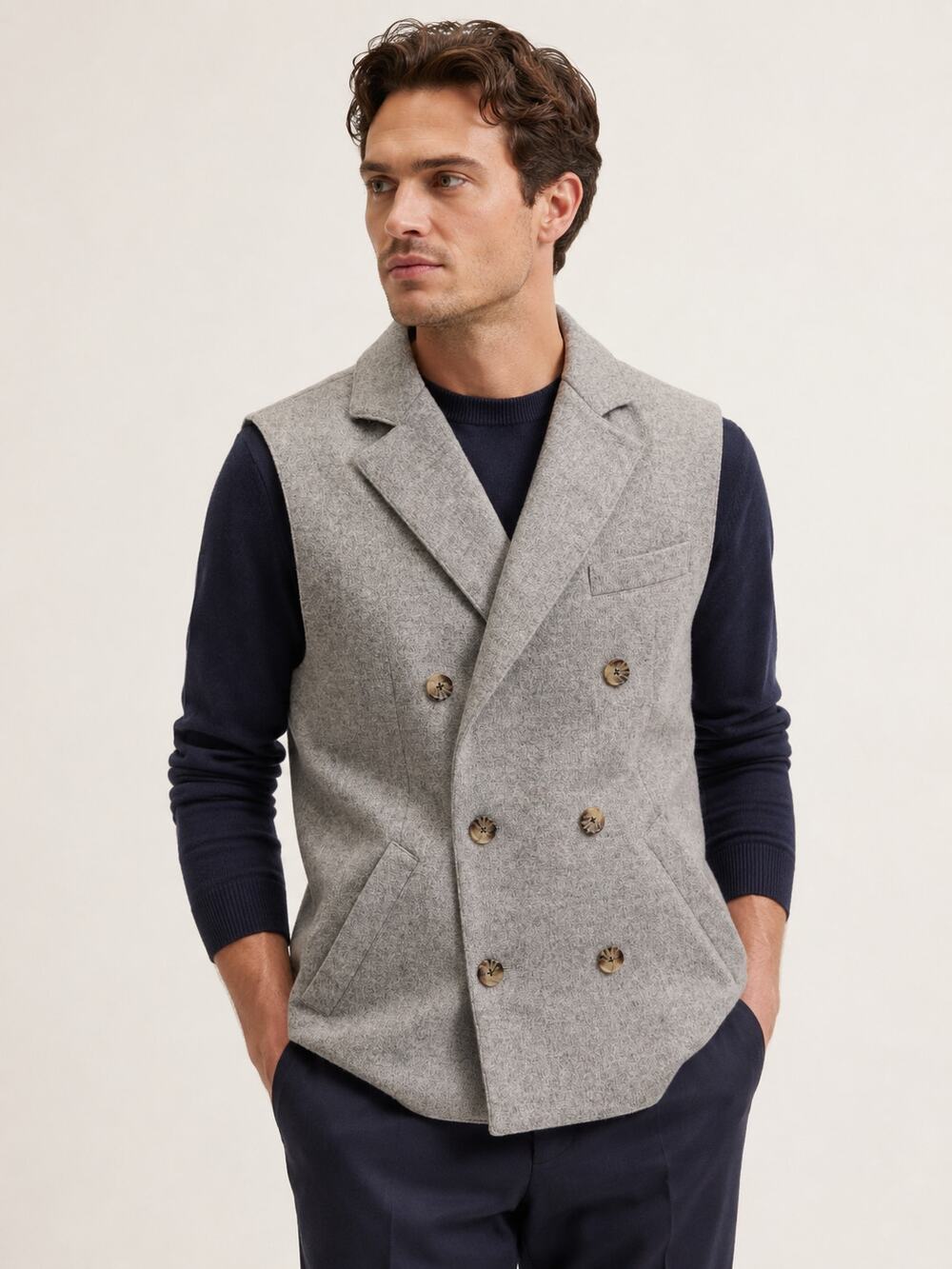 Suitsupply Men's EUC Pure Wool Double Breasted Vest Waistcoat Gray Sz M Bridgton